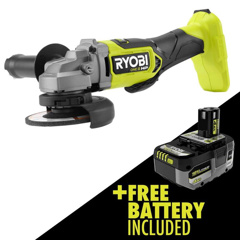RYOBI ONE+ HP Amoladora angular inalámbrica Brushless de 18V con batería de alto rendimiento de 4.0 Ah - PBLAG02B-PBP004