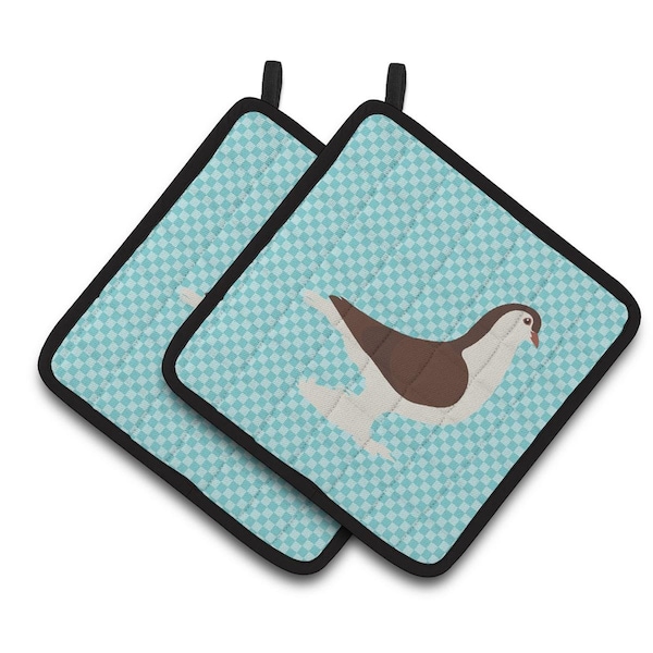 Carolines Treasures Large Pigeon Blue Check Pair of Pot Holders - BB8117PTHD