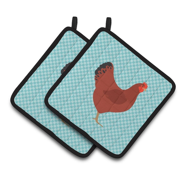 Carolines Treasures New Hampshire Red Chicken Blue Check Pair of Pot Holders - BB8017PTHD