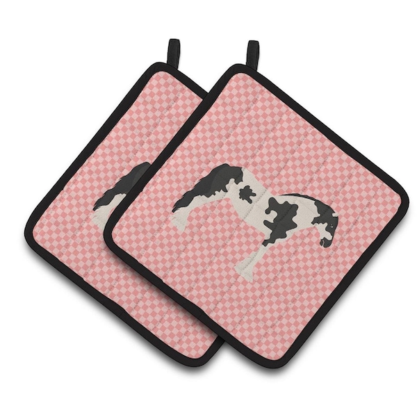 Carolines Treasures Cyldesdale Horse Pink Check Pair of Pot Holders - BB7912PTHD