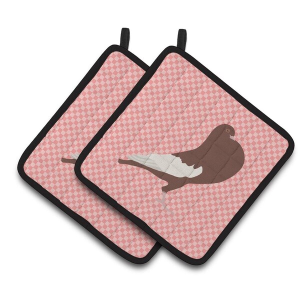 Carolines Treasures English Pouter Pigeon Pink Check Pair of Pot Holders - BB7954PTHD