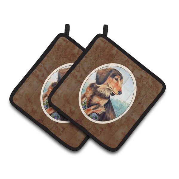 Carolines Treasures Long Hair Chocolate & Cream Dachshund Pair of Pot Holders - 7023PTHD