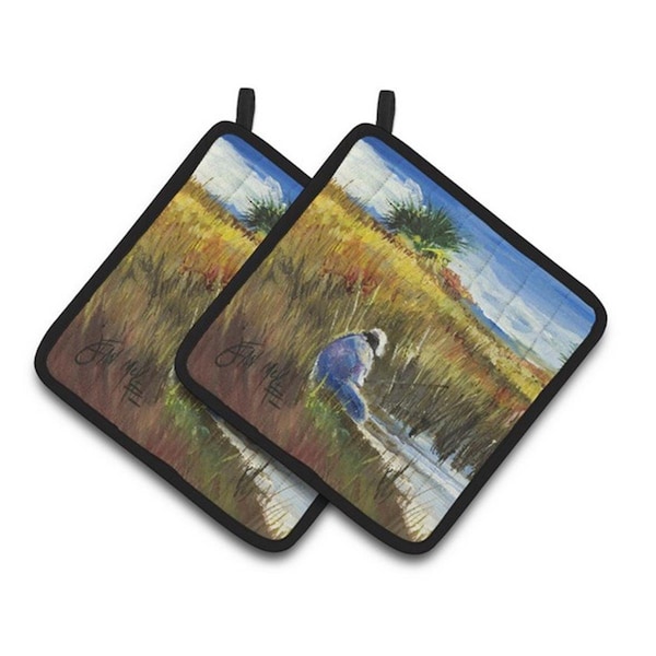 Carolines Treasures Fishing on the bank Pair of Pot Holders, 7.5 x 3 x 7.5 in. - JMK1274PTHD