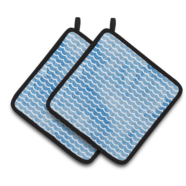 Carolines Treasures Beach Watercolor Waves Pair of Pot Holders - BB7531PTHD