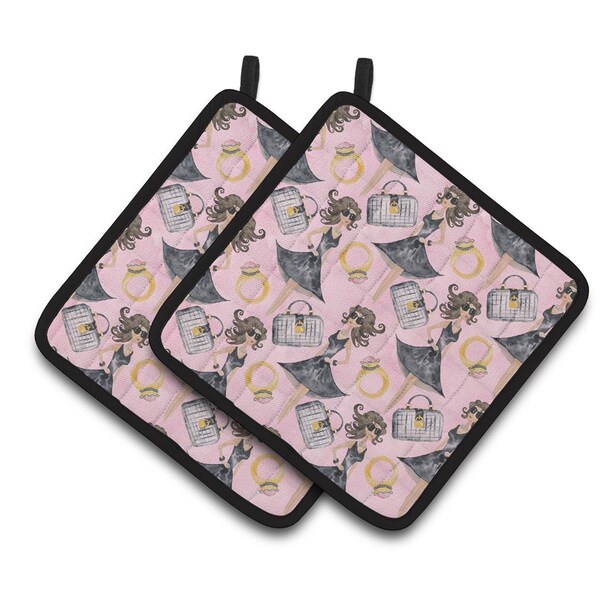 Carolines Treasures Watercolor Fashion Diva on Pink Pair of Pot Holders - BB7500PTHD