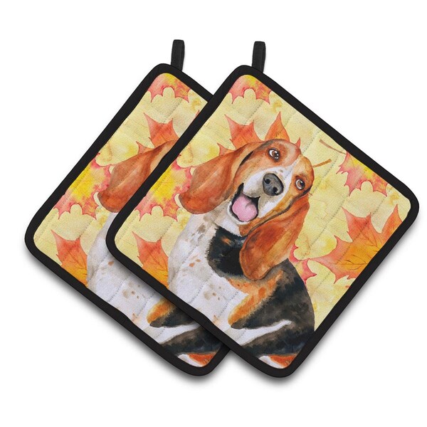 Carolines Treasures Basset Hound Fall Pair of Pot Holders - BB9965PTHD