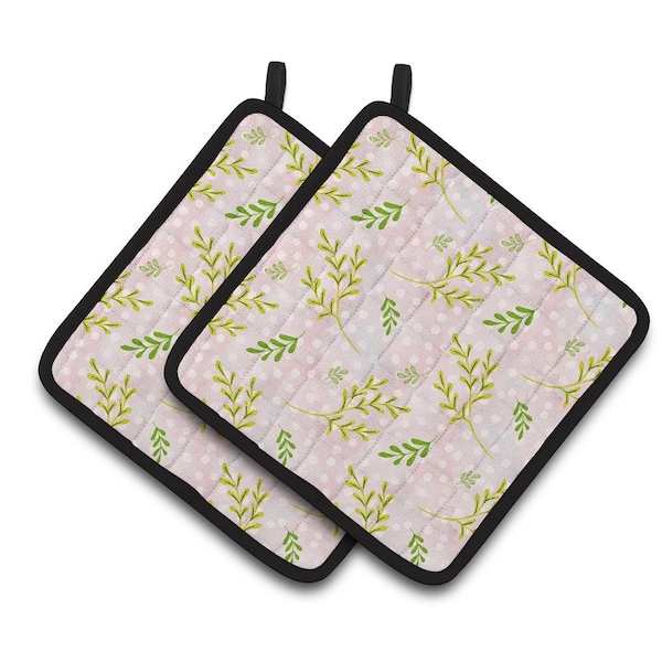 Carolines Treasures Watercolor Leaves Pink Pair of Pot Holders - BB7480PTHD