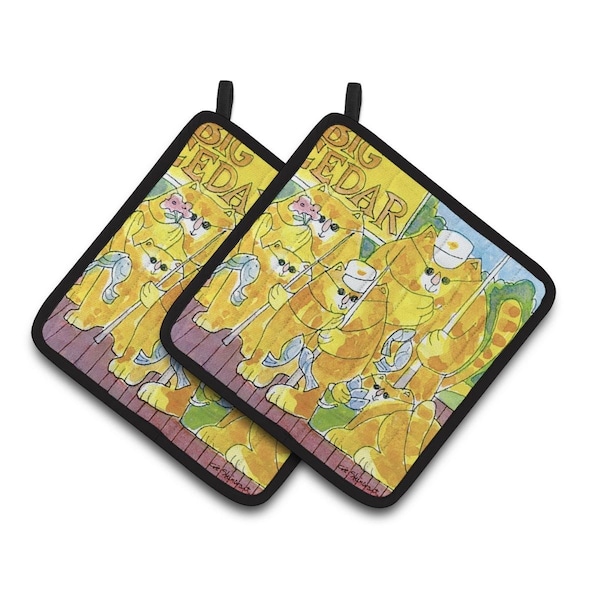 Carolines Treasures Orange Tabby Fishing Cats Pair of Pot Holders - 6106PTHD