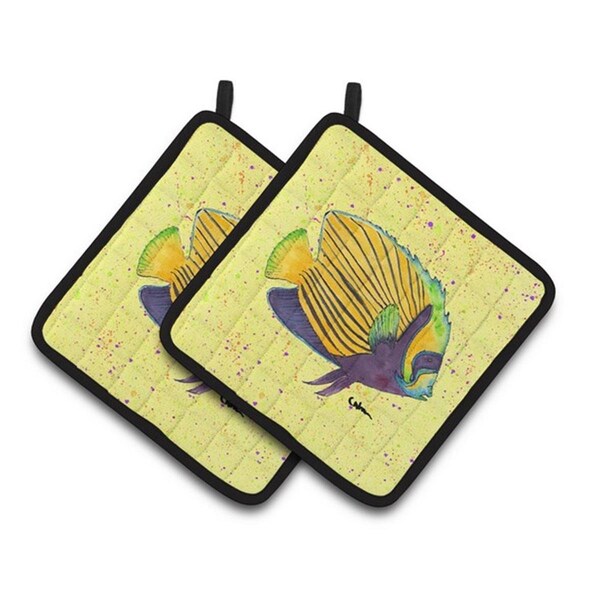 Carolines Treasures Yellow Fish on Yellow Pair of Pot Holders, 7.5 x 3 x 7.5 in. - 8528PTHD