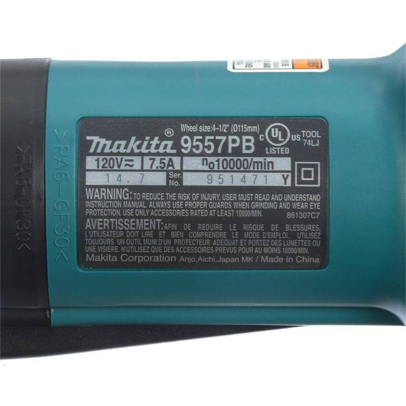 Amoladora angular con interruptor de paleta con cable Makita de 7.5 amperes y 4-1/2 pulgadas - 9557PB