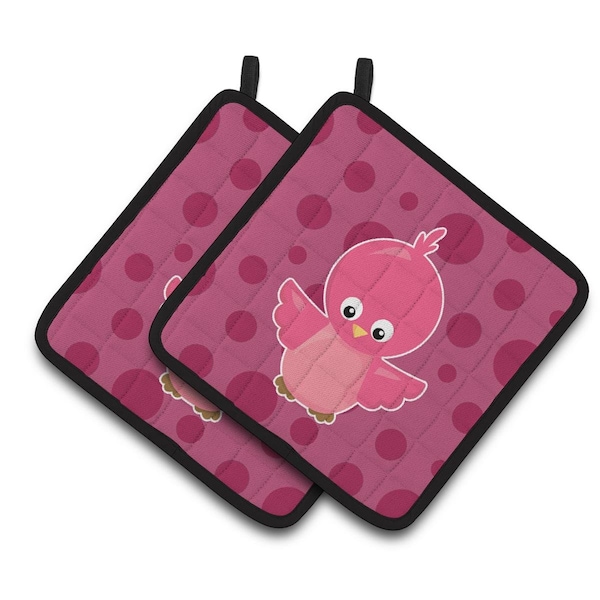 Carolines Treasures Bird on Pink Polkadots Pair of Pot Holders - BB7014PTHD