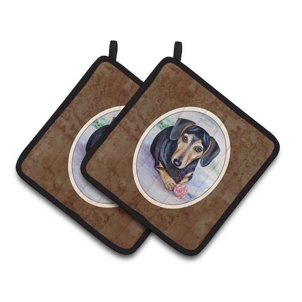 Carolines Treasures Black & Cream Dachshund Pair of Pot Holders - 7076PTHD