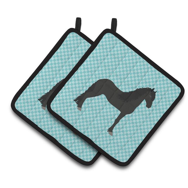 Carolines Treasures Friesian Horse Blue Check Pair of Pot Holders - BB8089PTHD