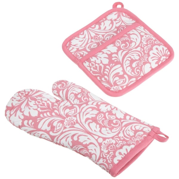 Fastfood Pink Damask Oven Mitt & Potholder Set - FA2567810