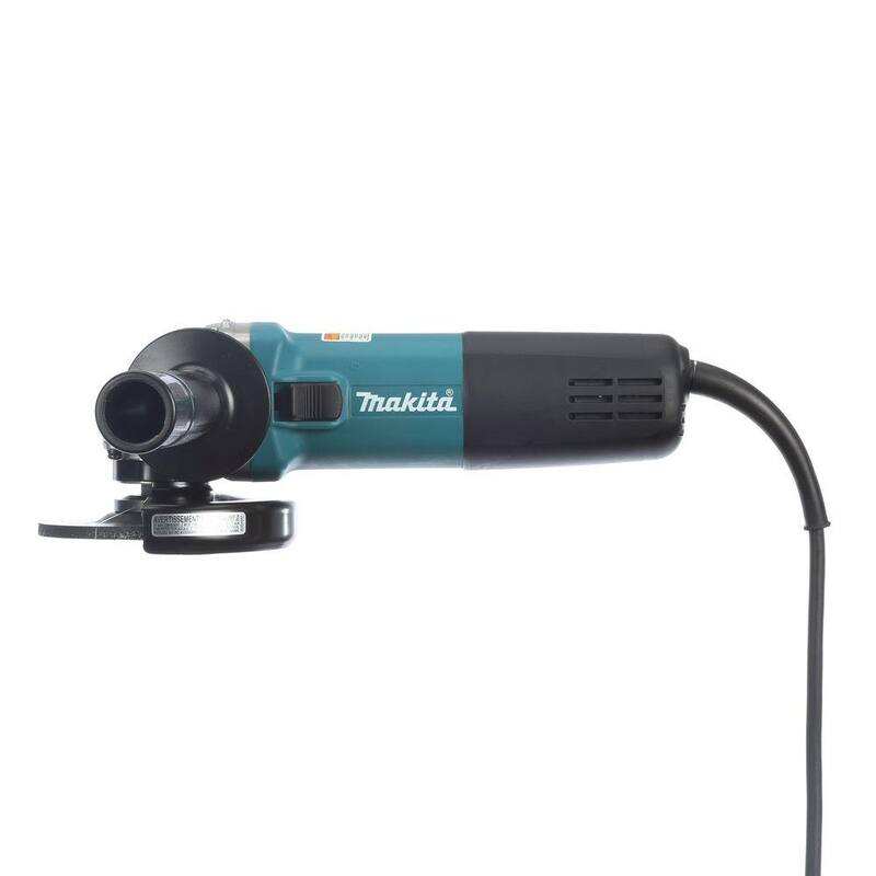 Makita 7.5 amperios con cable 4-1/2 pulgadas Amoladora angular compacta de cambio de llanta fácil con rueda de amolar, protector de rueda y mango lateral - 9557NB.