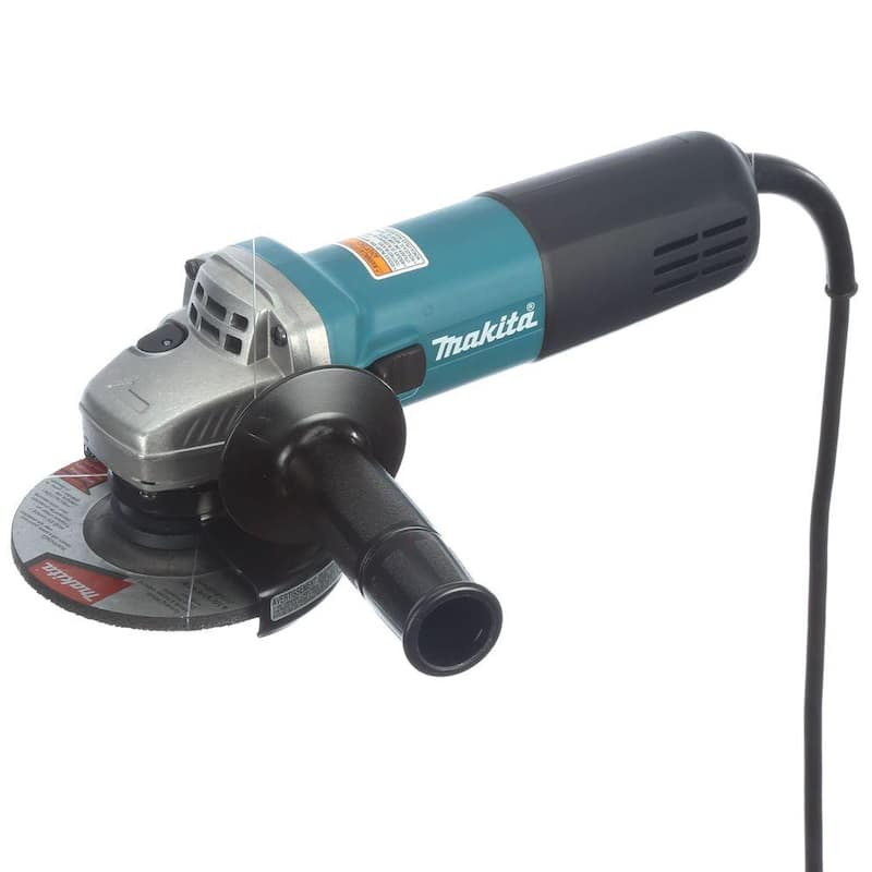 Makita 7.5 amperios con cable 4-1/2 pulgadas Amoladora angular compacta de cambio de llanta fácil con rueda de amolar, protector de rueda y mango lateral - 9557NB.