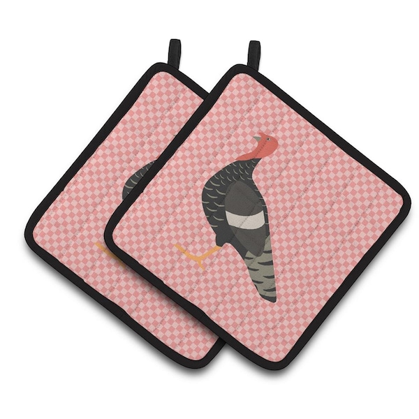 Carolines Treasures Marragansett Turkey Pink Check Pair of Pot Holders - BB7987PTHD