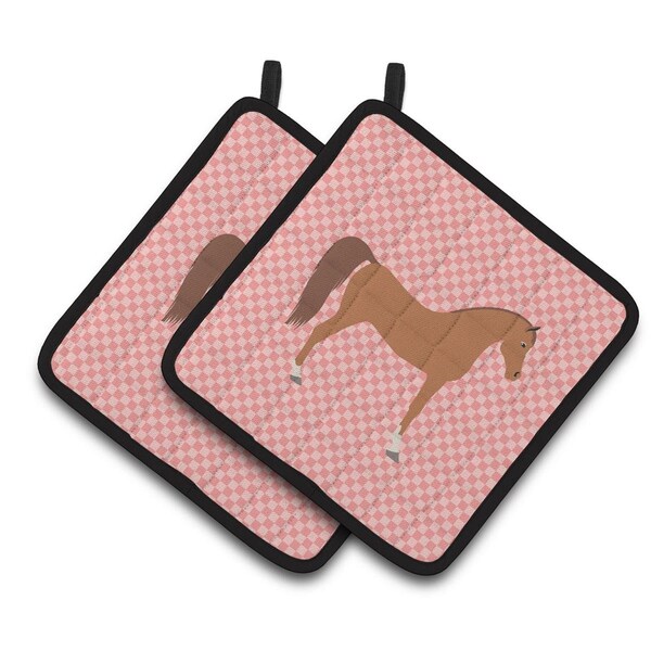 Carolines Treasures Arabian Horse Pink Check Pair of Pot Holders - BB7911PTHD