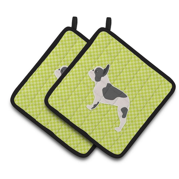 Carolines Treasures French Bulldog Checkerboard Green Pair of Pot Holders - BB3841PTHD