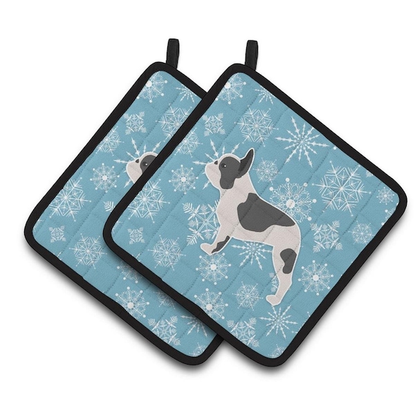 Carolines Treasures Winter Snowflake French Bulldog Pair of Pot Holders - BB3541PTHD