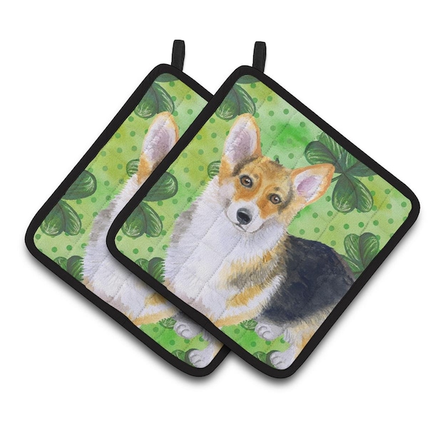 Carolines Treasures Pembroke Corgi St Patricks Pair of Pot Holders - BB9816PTHD