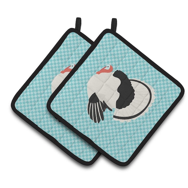 Carolines Treasures Royal Palm Turkey Blue Check Pair of Pot Holders - BB8162PTHD