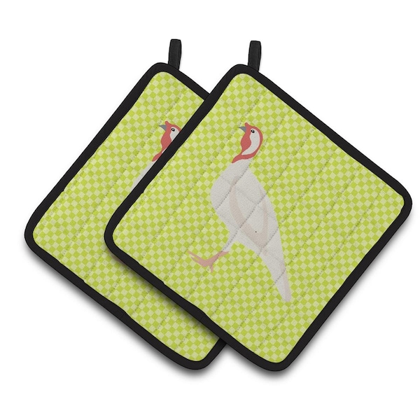 Carolines Treasures Beltsville Small White Turkey Hen Green Pair of Pot Holders - BB7815PTHD