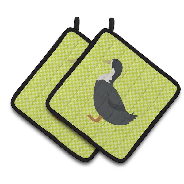 Carolines Treasures Blue Swedish Duck Green Pair of Pot Holders - BB7688PTHD