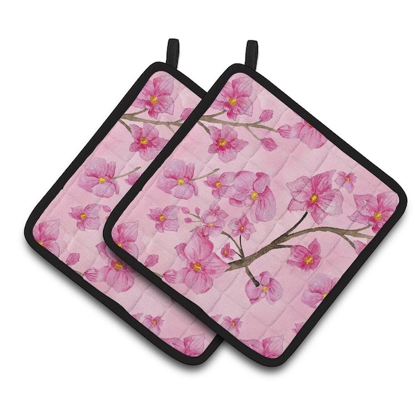 Carolines Treasures Watercolor Pink Flowers Pair of Pot Holders - BB7505PTHD