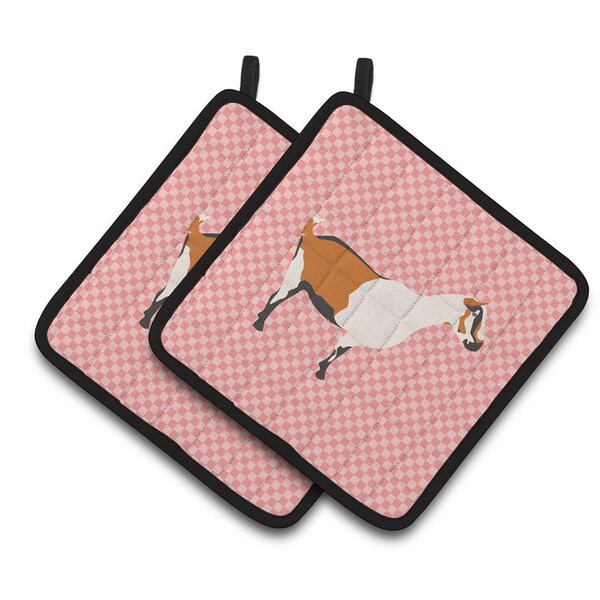 Carolines Treasures Alpine Goat Pink Check Pair of Pot Holders - BB7880PTHD