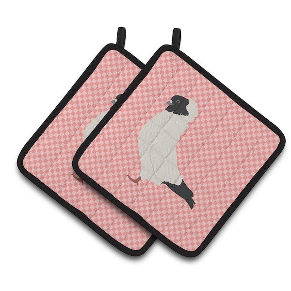 Carolines Treasures Nun Pigeon Pink Check Pair of Pot Holders - BB7952PTHD