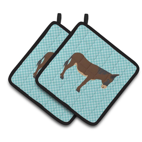 Carolines Treasures Zamorano-Leones Donkey Blue Check Pair of Pot Holders - BB8027PTHD