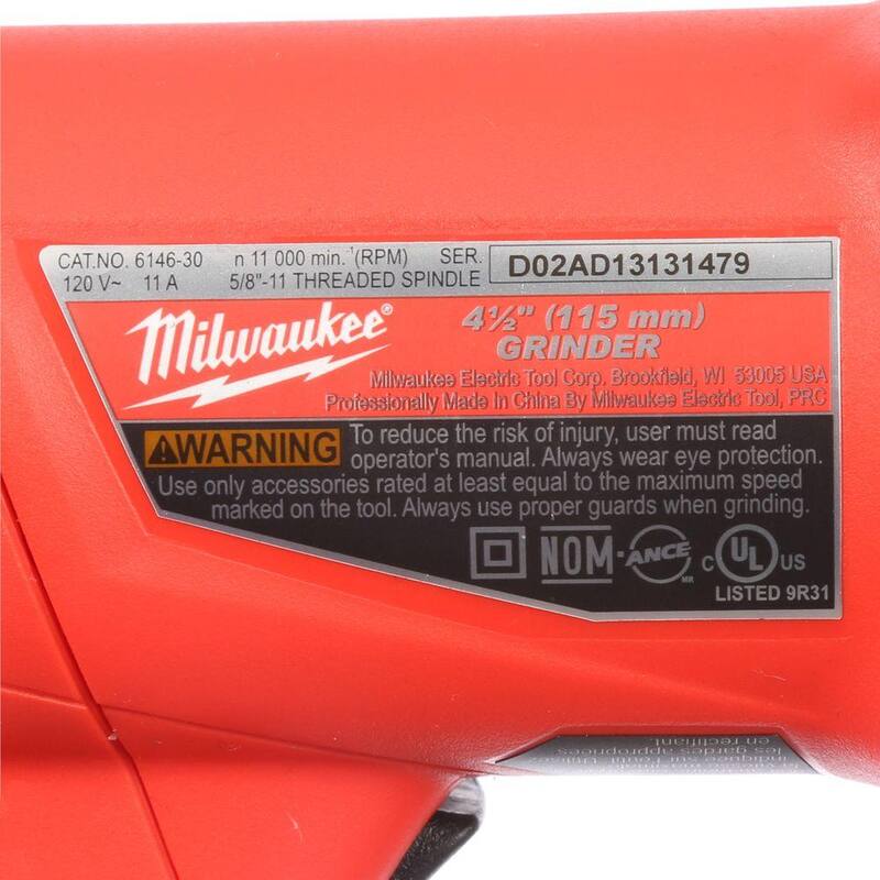 Amoladora de ángulo con interruptor de palanca y bloqueo de 11 amperes y 4-1/2 pulg. con cable de Milwaukee - 6146-30