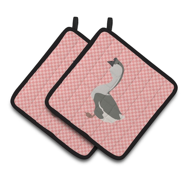 Carolines Treasures African Goose Pink Check Pair of Pot Holders - BB7899PTHD