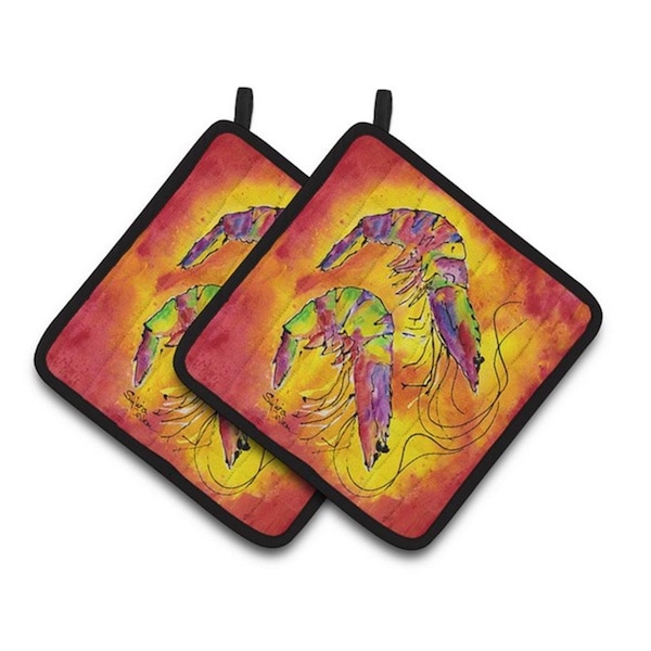 Carolines Treasures Bright Shrimp on Red Pair of Pot Holders, 7.5 x 3 x 7.5 in. - 8378PTHD