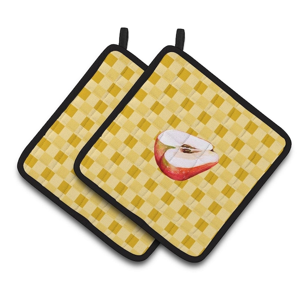 Carolines Treasures Sliced Apple on Basketweave Pair of Pot Holders - BB7219PTHD