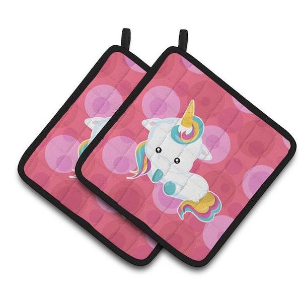 Carolines Treasures Carolines Treasures BB6810PTHD Polkadots Unicorn Pair of Pot Holders - BB6810PTHD