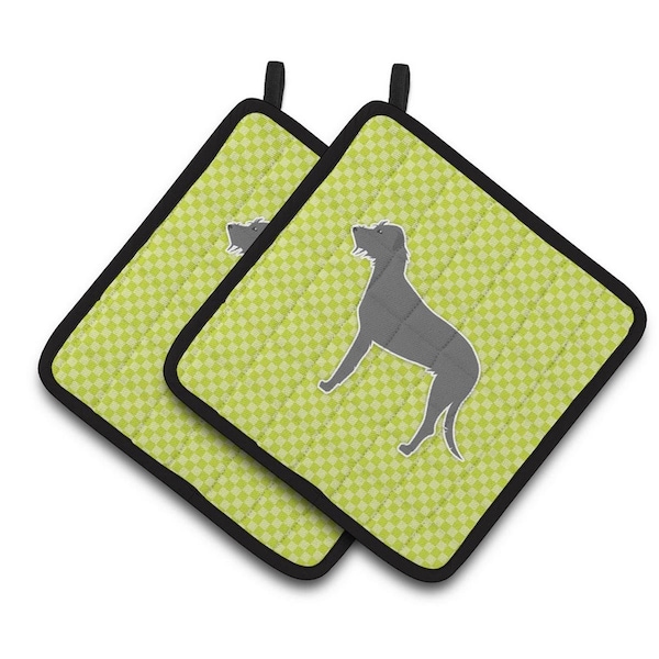 Carolines Treasures Irish Wolfhound Checkerboard Green Pair of Pot Holders - BB3803PTHD
