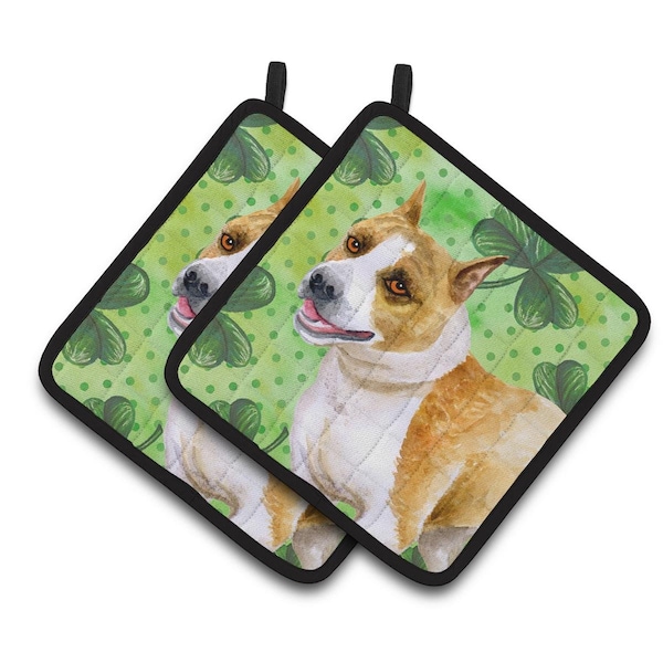 Carolines Treasures American Staffordshire St Patricks Pair of Pot Holders - BB9818PTHD