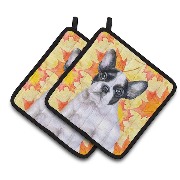 Carolines Treasures French Bulldog Black White Fall Pair of Pot Holders - BB9971PTHD