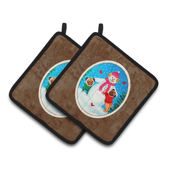 Carolines Treasures Snowman With Pug Winter Snowman Pair of Pot Holders - 7115PTHD