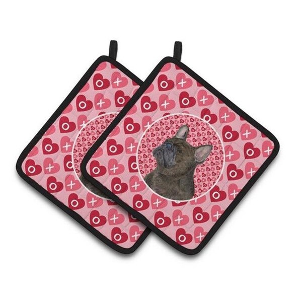 Carolines Treasures Carolines Treasures SS4519PTHD French Bulldog Hearts Love & Valentines Day Portrait Pair of Pot Holders; 7.5 x 3 x 7.5 in. - SS4519PTHD