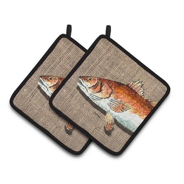 Carolines Treasures Red Fish Pair of Pot Holders, 7.5 x 3 x 7.5 in. - 8736PTHD