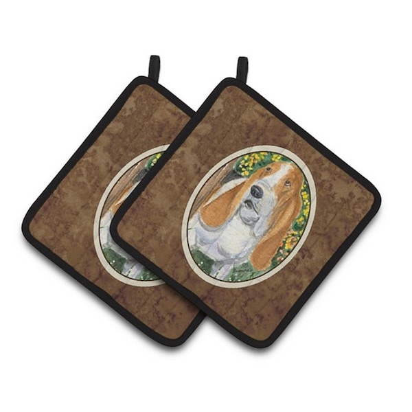 Carolines Treasures Basset Hound Pair of Pot Holders, 7.5 x 3 x 7.5 in. - SS8964PTHD