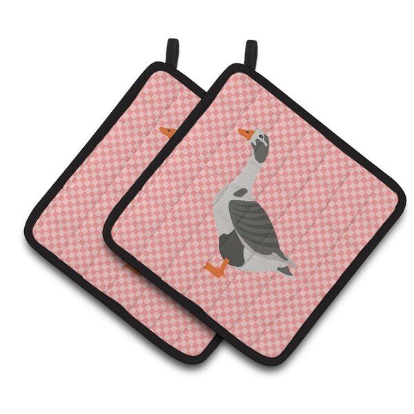 Carolines Treasures West of England Goose Pink Check Pair of Pot Holders - BB7895PTHD