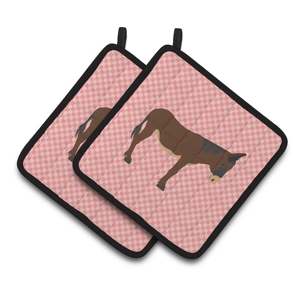 Carolines Treasures Zamorano-Leones Donkey Pink Check Pair of Pot Holders - BB7853PTHD