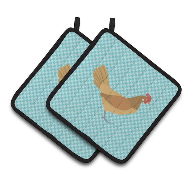 Carolines Treasures Frisian Friesian Chicken Blue Check Pair of Pot Holders - BB8006PTHD