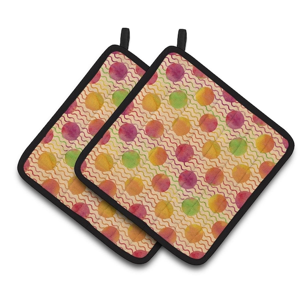 Carolines Treasures Watercolor Rainbow Dots and Sqiggles Pair of Pot Holders - BB7514PTHD