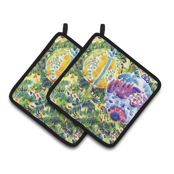 Carolines Treasures Christmas Tree Yellow & Purple Ornaments Pair of Pot Holders - 6120PTHD
