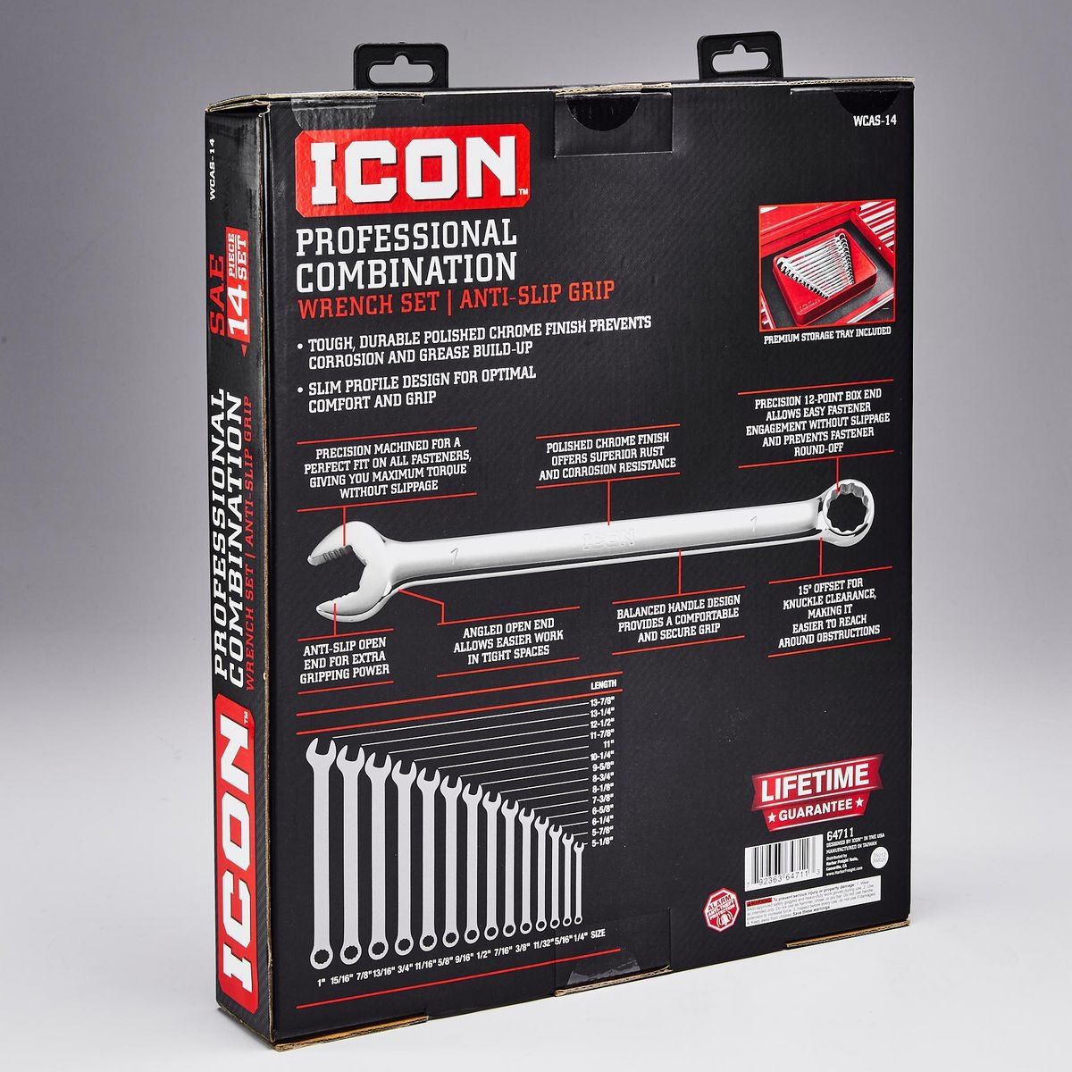 Juego de llaves combinadas profesionales Icon Anti-Slip Grip SAE, 14 piezas - 64711